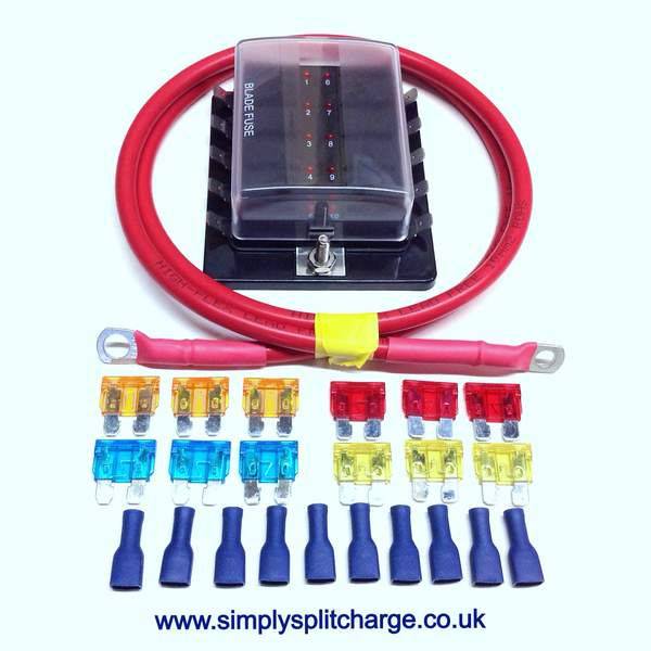 10-Way Blade Type Fuse Box + Lead + Fuses - Simply Split Charge