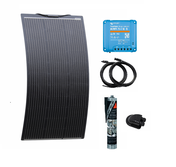 100w Black Semi-Flexible Solar Panel Kit with Victron Enery 75/10 Smart Solar MPPT - Simply Split Charge