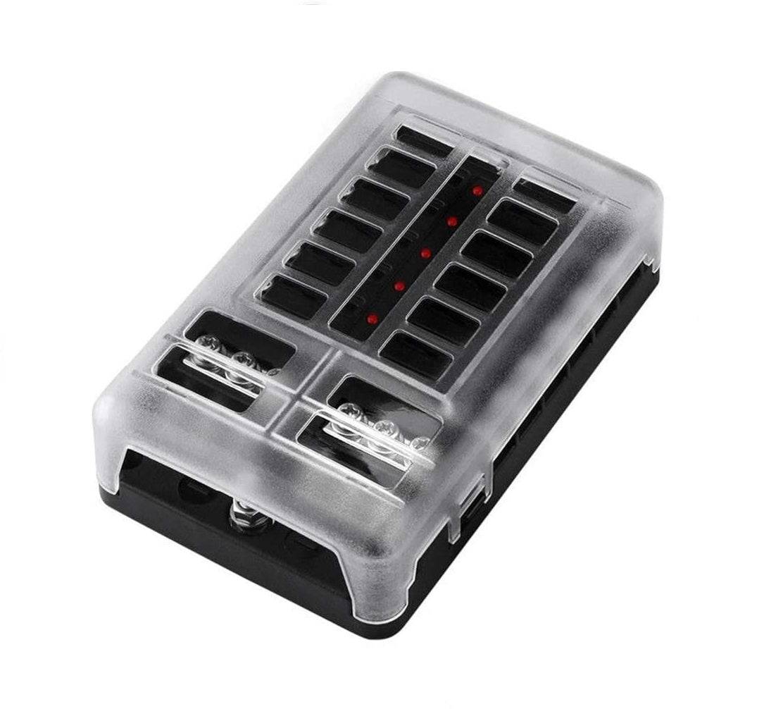 12 Way LED Fuse box with twin positive bus bars + negative bus bar - Simply Split Charge