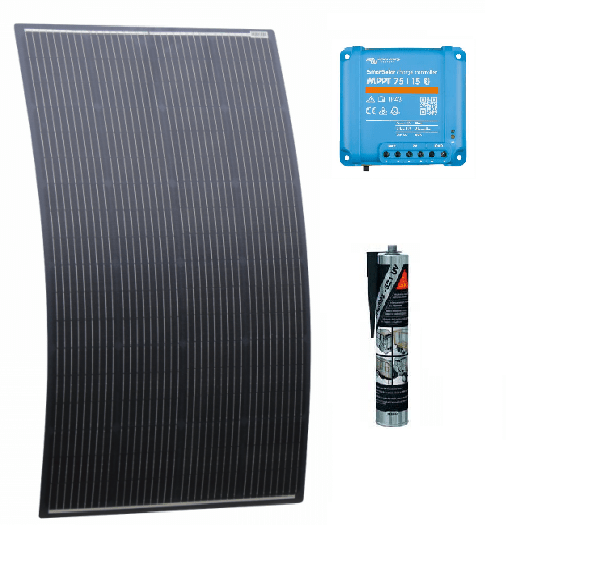 150w Black Rear Junction Box Semi-Flexible Solar Panel Kit with Victron Enery 75/15 Smart Solar MPPT - Simply Split Charge