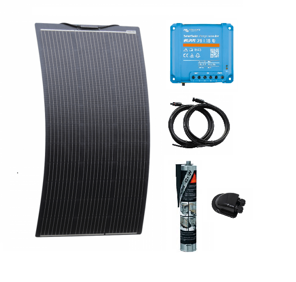 150w Black Semi-Flexible Solar Panel Kit with Victron Enery 75/15 Smart Solar MPPT - Simply Split Charge