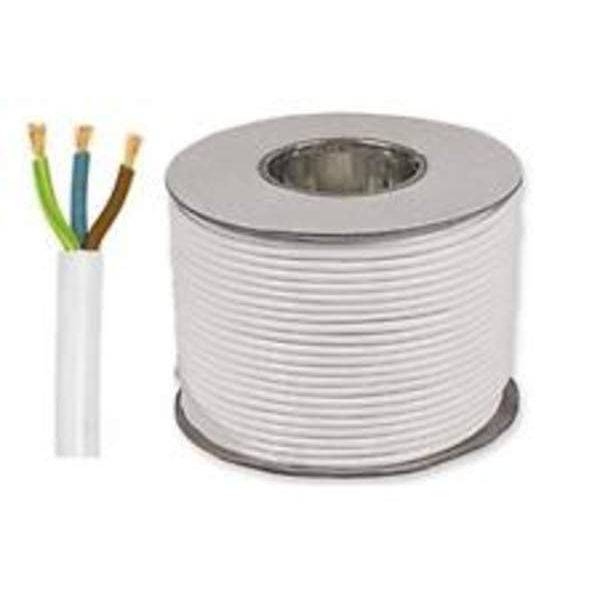 2.5mm 3 Core round mains cable white (1mtr) - Simply Split Charge