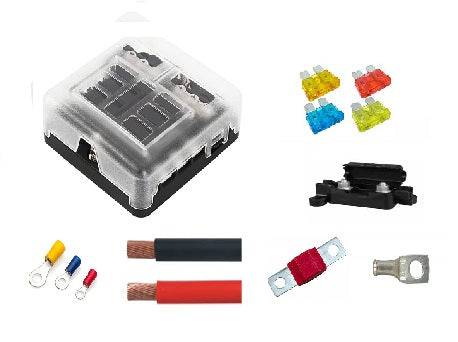 6 Way or 12 Way Blade Fuse box kit with Negative Bus Bar + 70amp Cable - Simply Split Charge