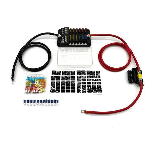 6 Way or 12 Way Blade Fuse box kit with Negative Bus Bar + 70amp Ready Made Leads + Mixed Fuses & Terminals - Simply Split Charge