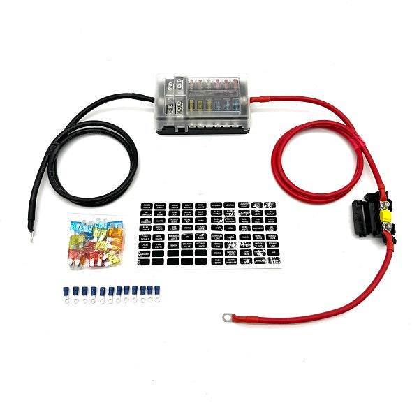 6 Way or 12 Way Blade Fuse box kit with Negative Bus Bar + 70amp Ready Made Leads + Mixed Fuses & Terminals - Simply Split Charge