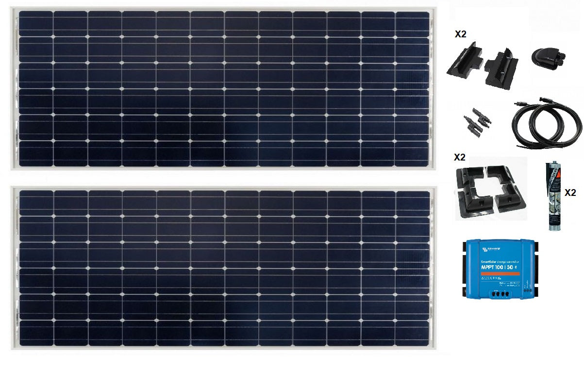 Victron 350w Solar Panel Kit with 100/30 Smart Solar MPPT + Black Mounting Kit