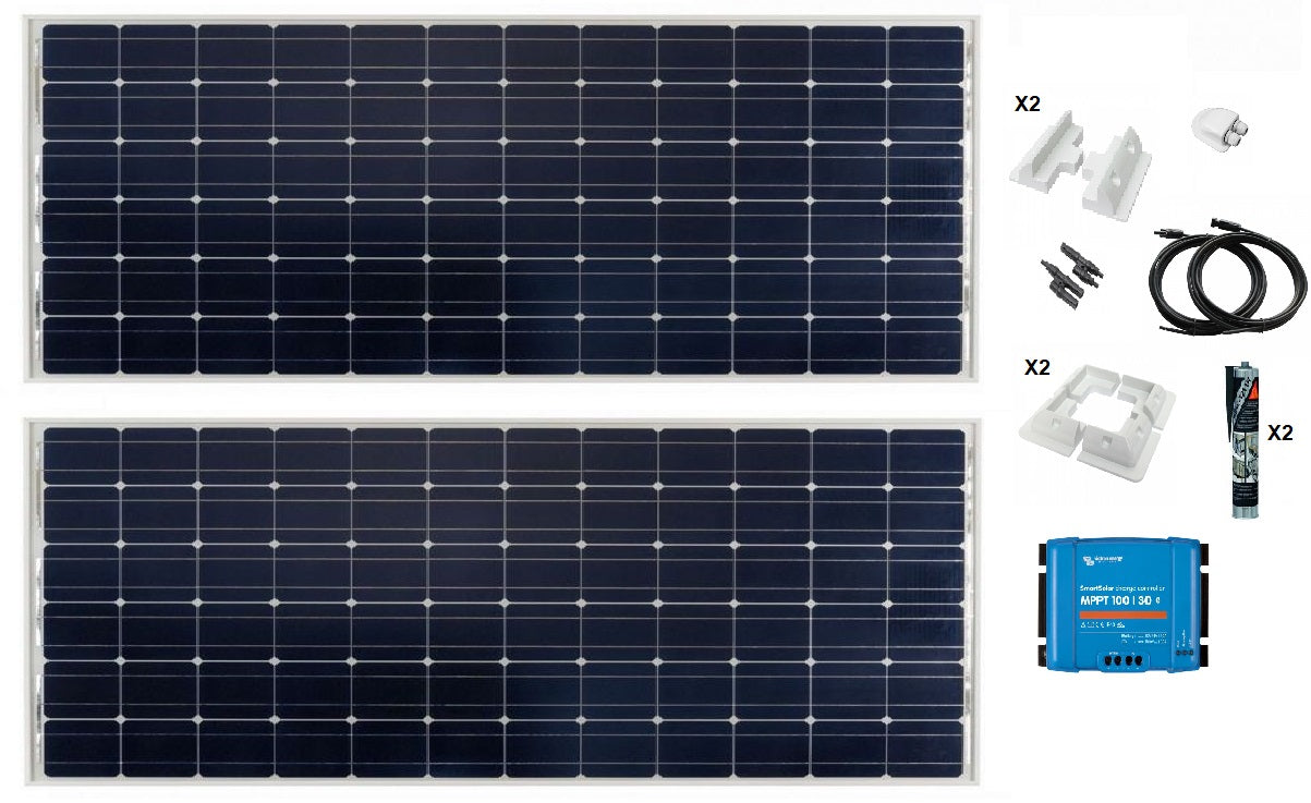 Victron 350w Solar Panel Kit with 100/30 Smart Solar MPPT + White Mounting Kit