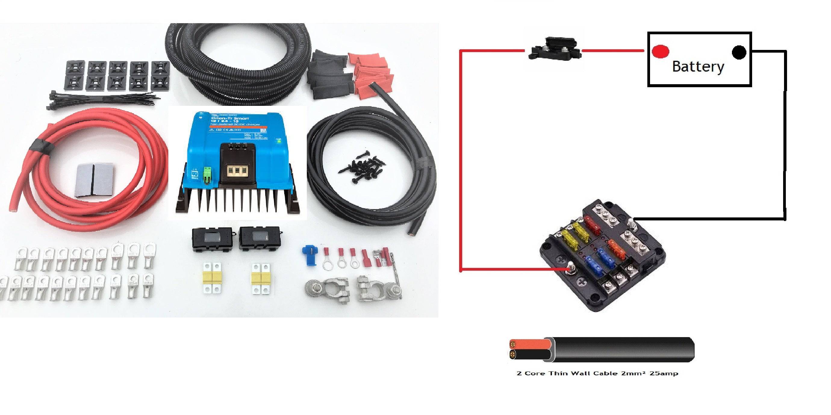 Campervan Wiring Kit with Victron TR Smart Battery to battery Charger + Fuse Box - Simply Split Charge