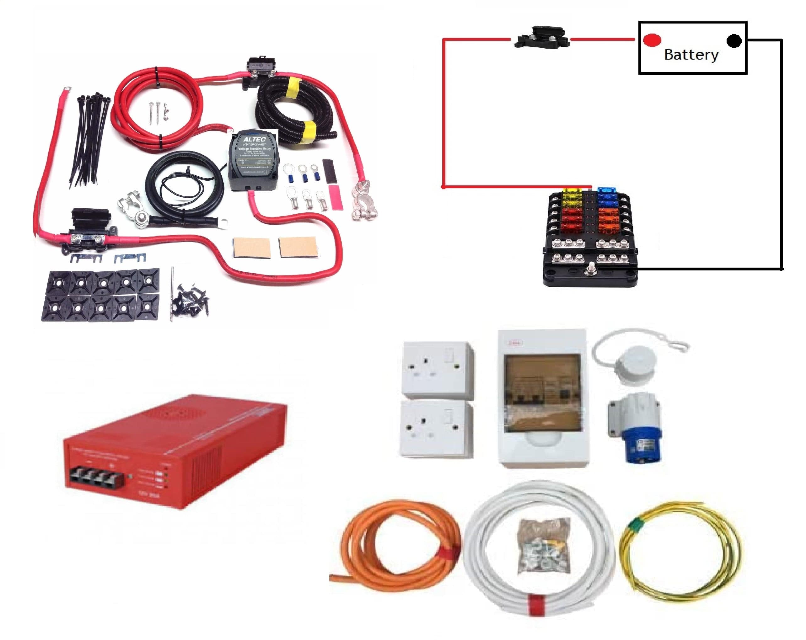 Campervan Wiring Kit with Voltage Sense Split Charge + Mains Hook Up + Battery Charger - Simply Split Charge