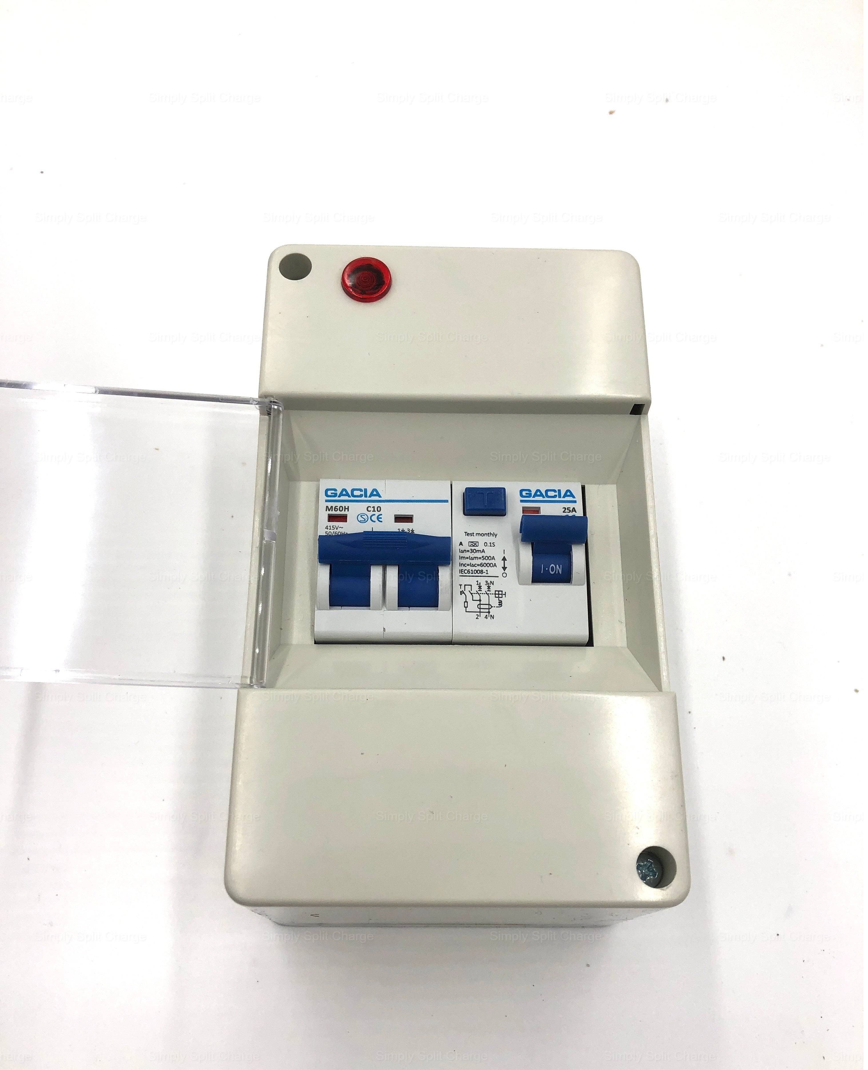 Mains 240v Consumer Unit RCD25A + 10A Double Pole MCB - Simply Split Charge