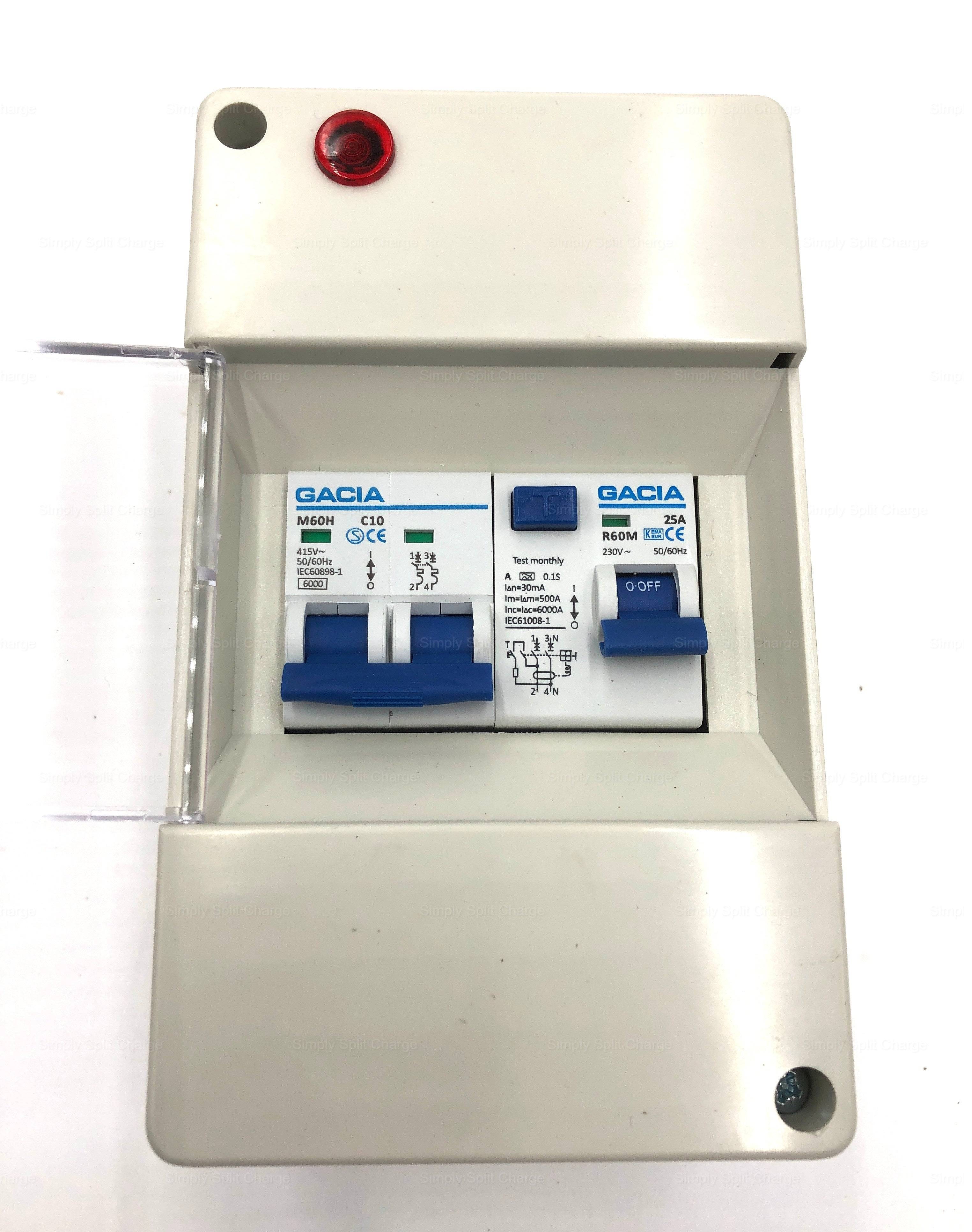 Mains 240v Consumer Unit RCD25A + 10A Double Pole MCB - Simply Split Charge