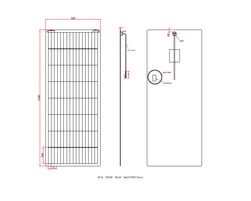 PV Logic 150w Semi-Flexble Solar Panel Black -Rear Junction Box - Simply Split Charge