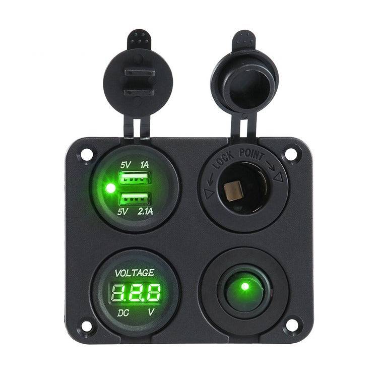 USB Power Socket + Standard 20A Power Socket + Volt Meter Panel + Switch - Simply Split Charge